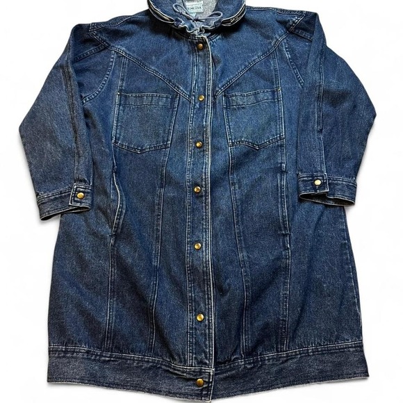 Venezia Jackets & Blazers - Vintage 80s Venezia denim ‎ western trench jacket size large with hidden hood